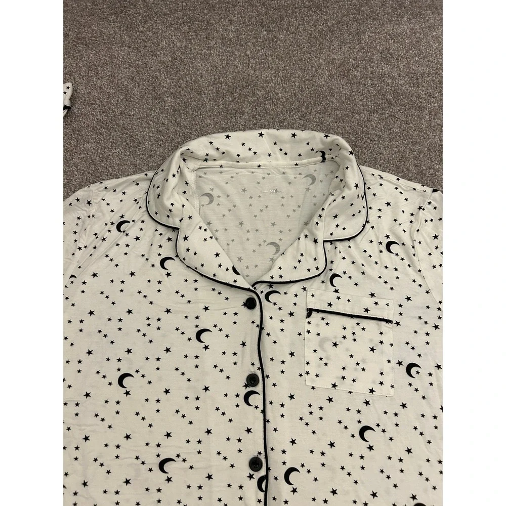Cozy Soft Pajama Top Womens XL White Celestial Moon Star Print Excellent L/S